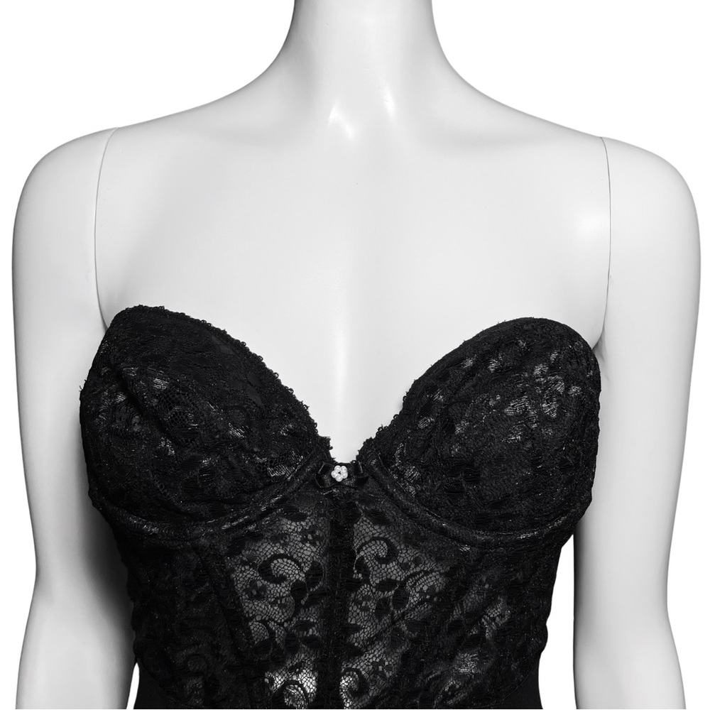 Vintage 80s Black Lace Lingerie Corset Bustier XS 34B Whimsigoth Gothic Coquette - Picture 6 of 8